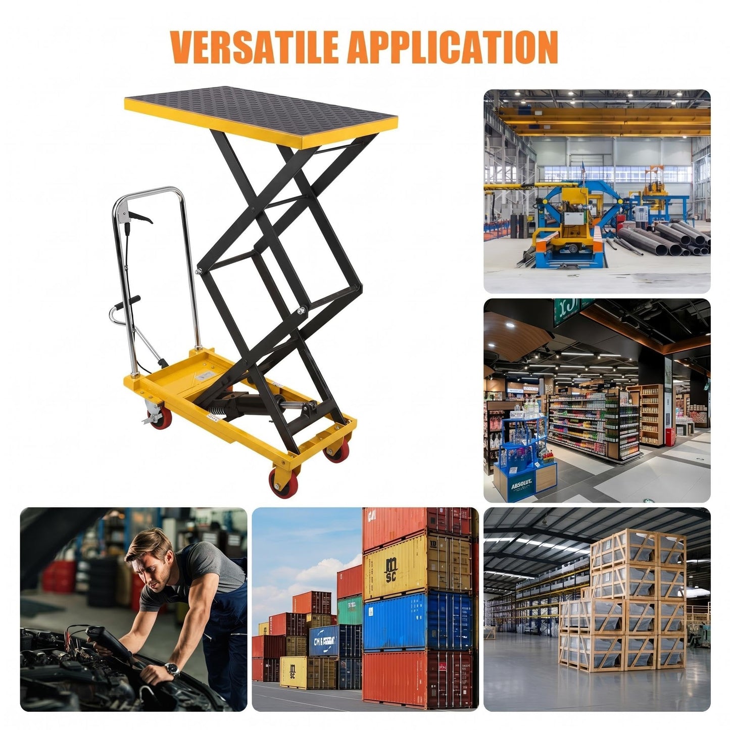 Heavy Duty Hydraulic Lift Cart, 330 LBS Capacity, 50" Lifting Height, Double Scissor Structure, Non-Slip Platform and Swivel Casters, Rolling Lift Table for Workshop Warehouse Industrial Use, Yellow