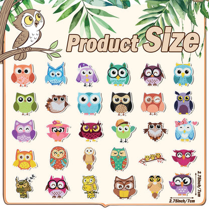 Xuhal 30 Pcs Owl Diamond Painting Magnets Owl Diamond Art Magnet Kits for Adults Colorful Cute Animals Refrigerator Magnetic Sticker 5D Rhinestone Fridge Stickers for Beginner DIY Crafts Gifts