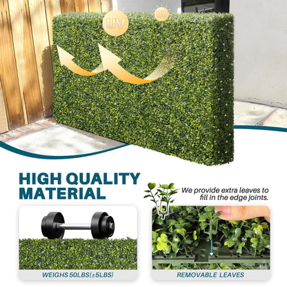 COARBOR 72" x 72" x 6" Artificial Boxwood Hedge Wall Milan with White Flowers Interior Divider Privacy Fence Faux Greenery Backdrop for Home Decor, Party Decor, Backyard Balcony Deck