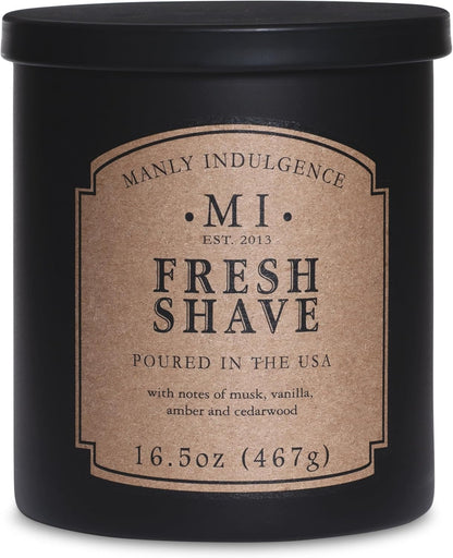 16.5 oz 60 Manly Indulgence Fresh Shave Jar Candle - Musk, Vanilla & Bergamot - Woodsy Amber & Cedarwood - Up to Hour