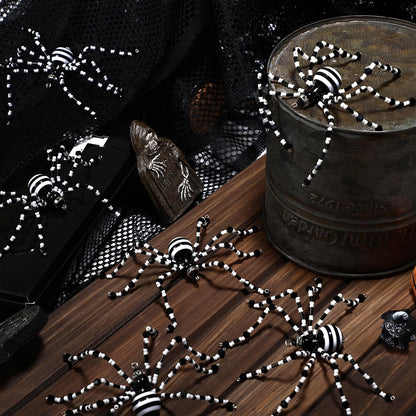 Reallnaive 8 Pcs Black and White Halloween Spider Ornament Beaded Hanging Ornaments Decorations for Halloween Decor Gift