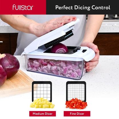 Fullstar Mandoline Slicer for Kitchen - Vegetable Chopper, Onion Potato Food Veggie Fruit Slicer and Cutter with Container, Kitchen Gadgets & Gifts, Home Essentials (All-in-1, White/Black)