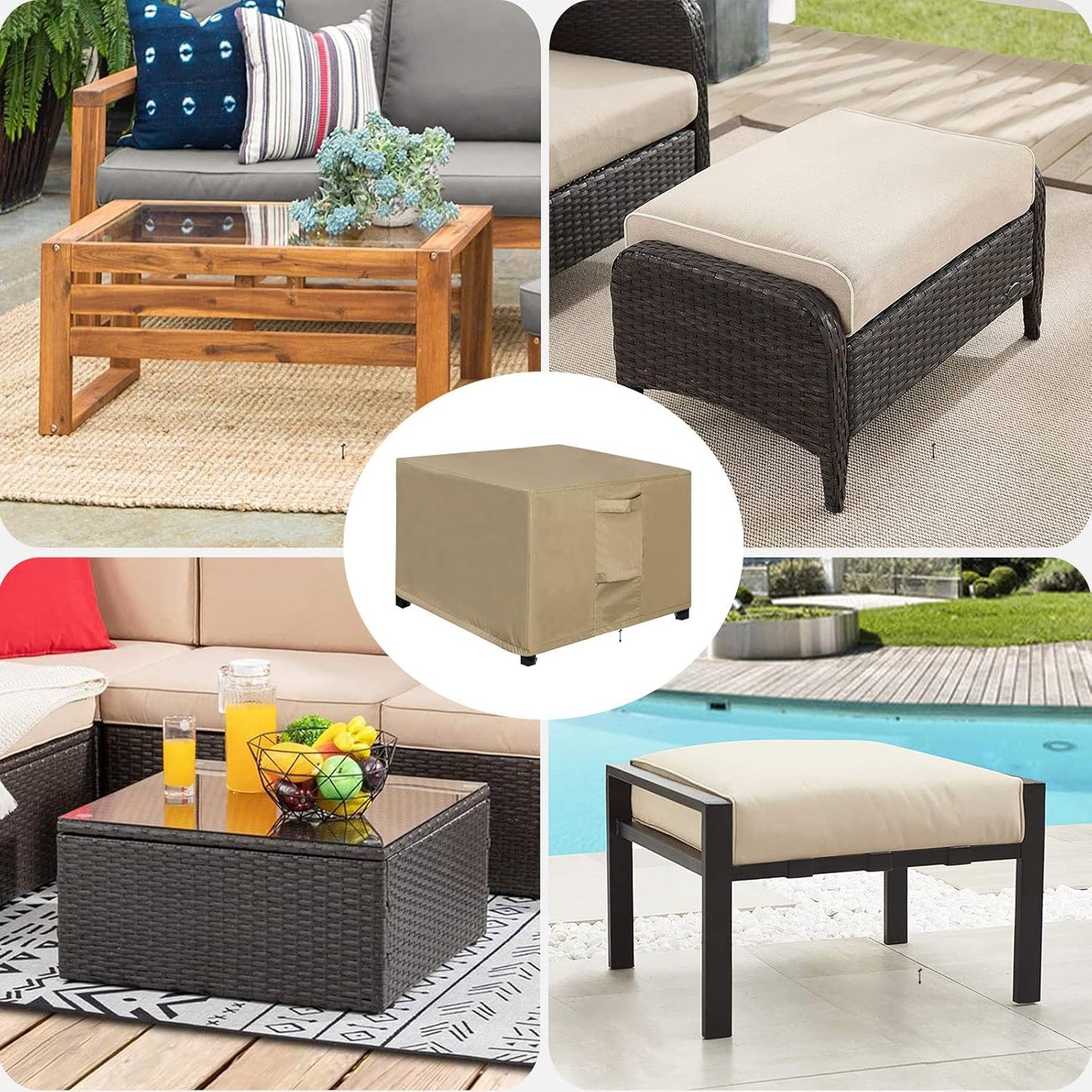 21L 21W 17H Inch, OutdoorLines Outdoor Waterproof Patio Ottoman Covers - Rectangle UV-Proof Patio Side Table Cover