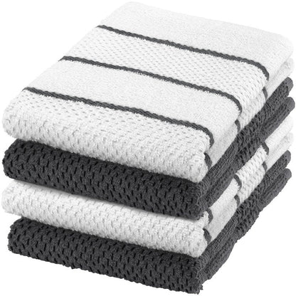 DecorRack 4 Pack Large Kitchen Towels, 16x19 inch Absorbent Dishcloths, 100% Cotton Terry Cleaning Cloth, Grey Set (Pack of 4)