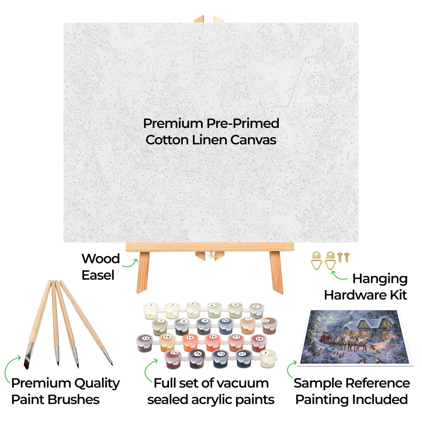 Ledgebay DIY Paint by Numbers Kit for Adults Framed Canvas: Beginner to Advanced Paint by Numbers Kit, Kits Include Acrylic Paint Set Brushes & Tabletop Easel (Christmas Magic 12" x 16" Framed)