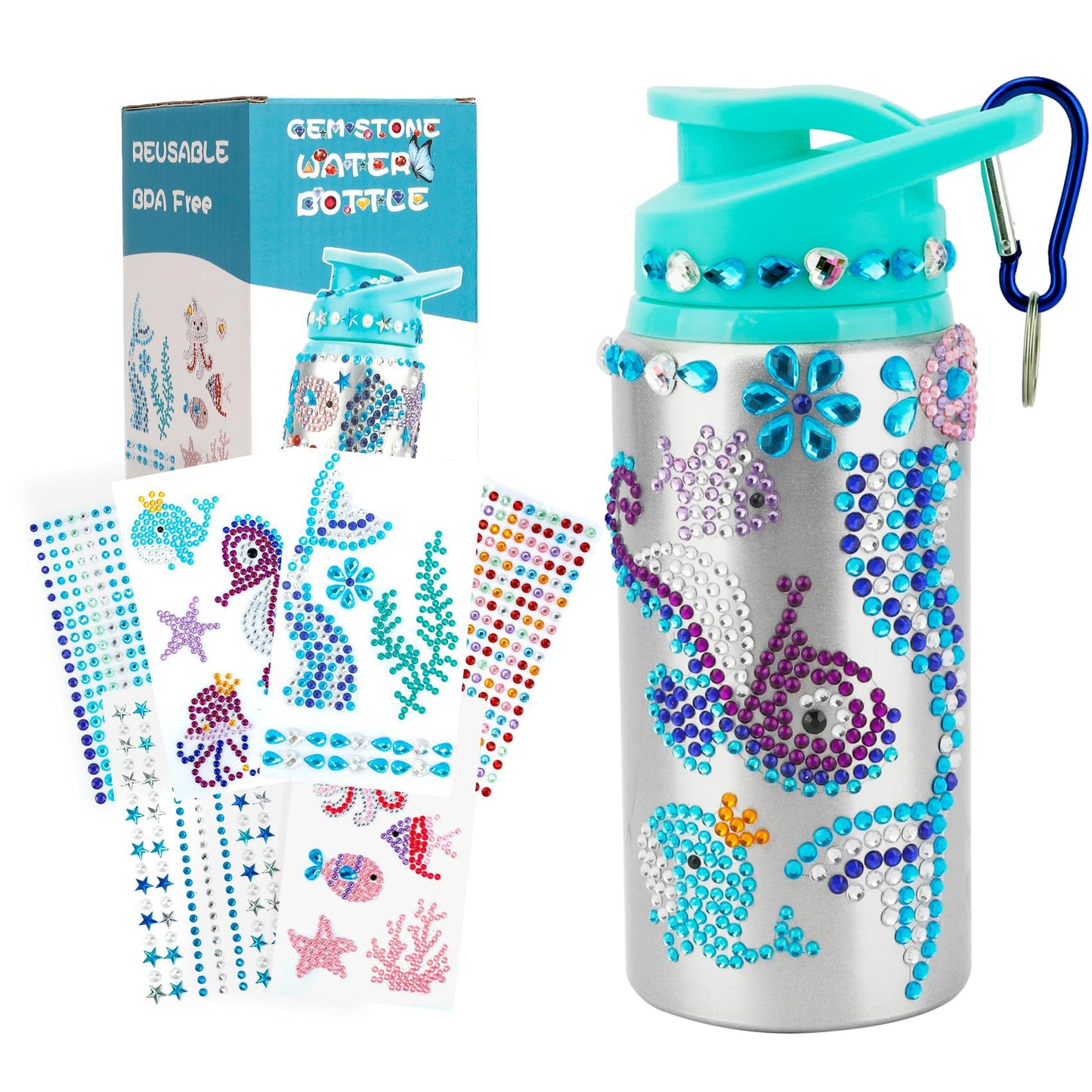 Graduation Gift for Kids, Decorate Your Own Water Bottle Kits for Girls Age 4 5 6 7 8 9 10-12 Year Old Girl Gifts, Mermaid Gem Diamond Painting DIY Arts and Crafts Gifts for Birthday Party Favors