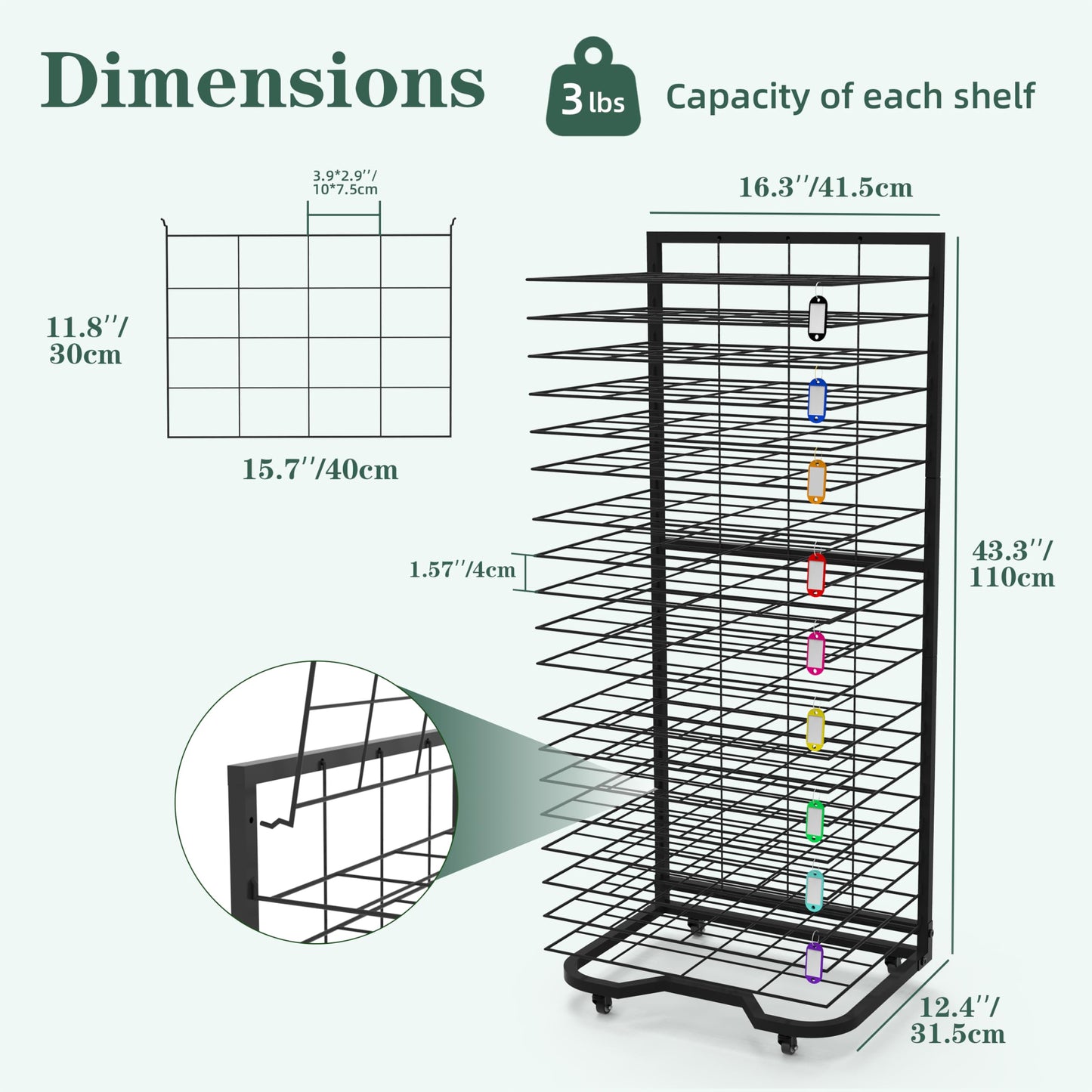 Xstermism Art Drying Rack for Classroom,Paint Drying Rack On Wheels with 19 Removable Shelves,Study Metal Art Storage Rack for Art Studios,Schools