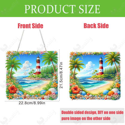 Yunzlly DIY Hanging Diamond Art Pendant Kit, Special Crystal Double Sided Diamonds Painting Ornament Kit for Adults, Acrylic Gem Painting Board for Window&Door&Wall (Lighthouse)