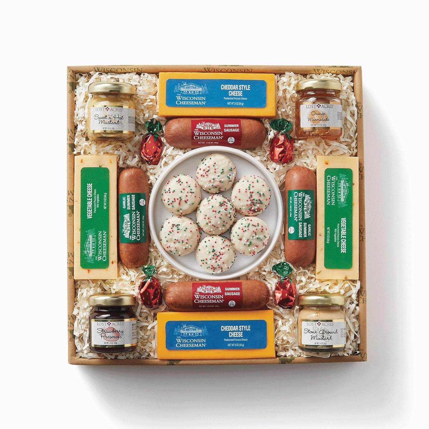 13-Piece Summer Pack, The Wisconsin Cheeseman Sweet & Savory Gift Basket for Adults Sausage, Meats, Cheeses, Cookies