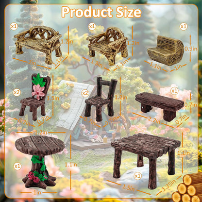 Morofme 10 Pcs Mini Garden Furniture Ornaments Miniature Table and Chairs Resin Bench Chair Kit Garden Furniture Accessories for Cake Topper Micro Landscape DIY Craft Succulent Flower Pot Decorations