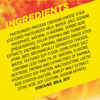 Slim Jim Beef 'N Cheese Smoked Meat Sticks, Original Flavor, 5g Protein Per Serving, Snack Size, Lunchbox Snack, 0.9 oz. (10 Count)