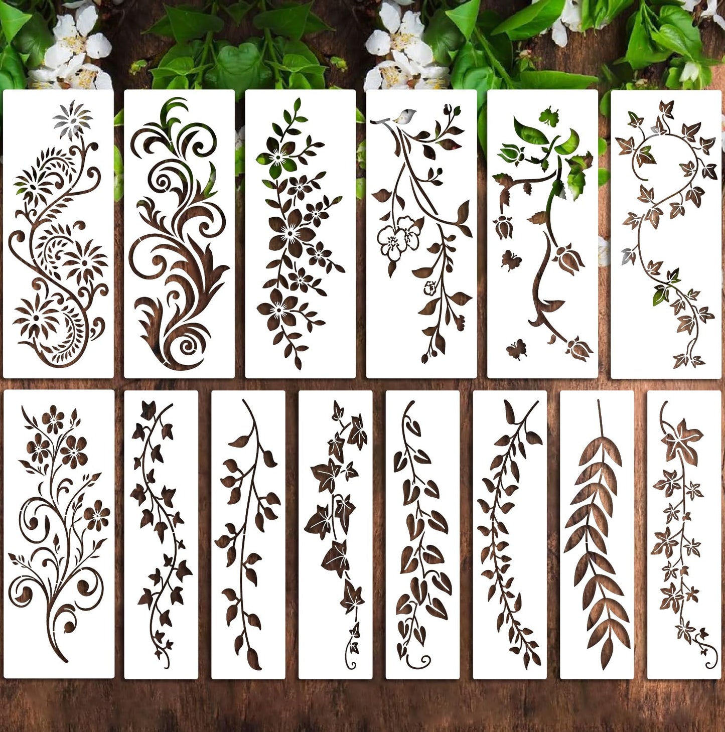 14Pcs Vine Leaf Stencils Flower Leaf Painting Stencils Leaves Floral Stencil Leaves Vine Plastic Art Drawing Templates DIY Crafts Plant Stencil for Painting on Wood Wall Door Canvas Home Decor