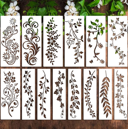 14Pcs Vine Leaf Stencils Flower Leaf Painting Stencils Leaves Floral Stencil Leaves Vine Plastic Art Drawing Templates DIY Crafts Plant Stencil for Painting on Wood Wall Door Canvas Home Decor