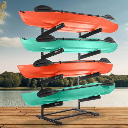 RAD Sportz Kayak Storage Rack - 4-Level Freestanding Adjustable Stand with Padded Arms and 400lb Capacity for Canoes, SUP, or Paddleboards (Black)