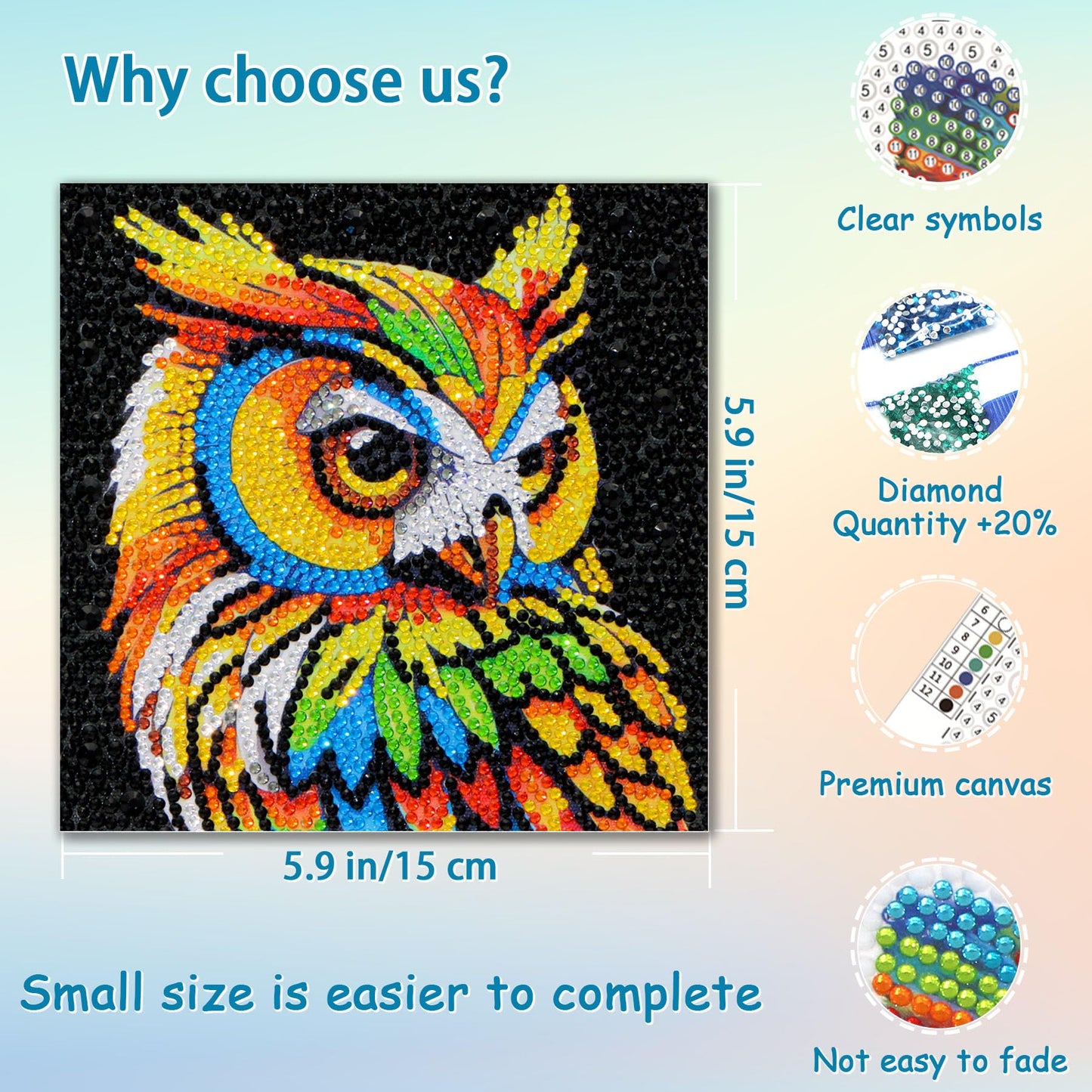 UiSdfuy Diamond Art Kits for Kids, Arts & Crafts Ages 8-12,Diamond Art for Boys Girls,Gem Art 4 Pack Diamond Painting 6"x 6" - Lion Owl Leopard Parrot