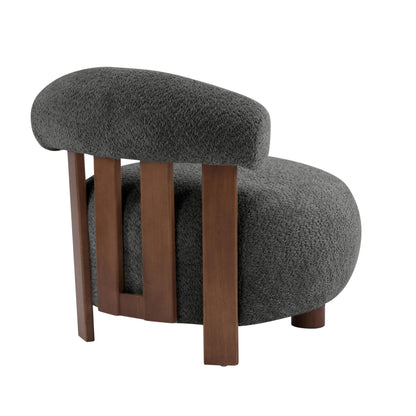 Merax Boucle Upholstered Accent Chair, Modern Barrel Armlesschair with Plush Curved Backrest and Solid Wood Legs, Cozy Lounge Reading Chair for Living Room Bedroom, Dark Gray