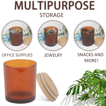 MILIVIXAY 12 Pack 10 OZ Amber Thick Glass Candle Jars with Lids - Bulk Empty Candle Jar for Making Candles - Spice, Powder Containers.