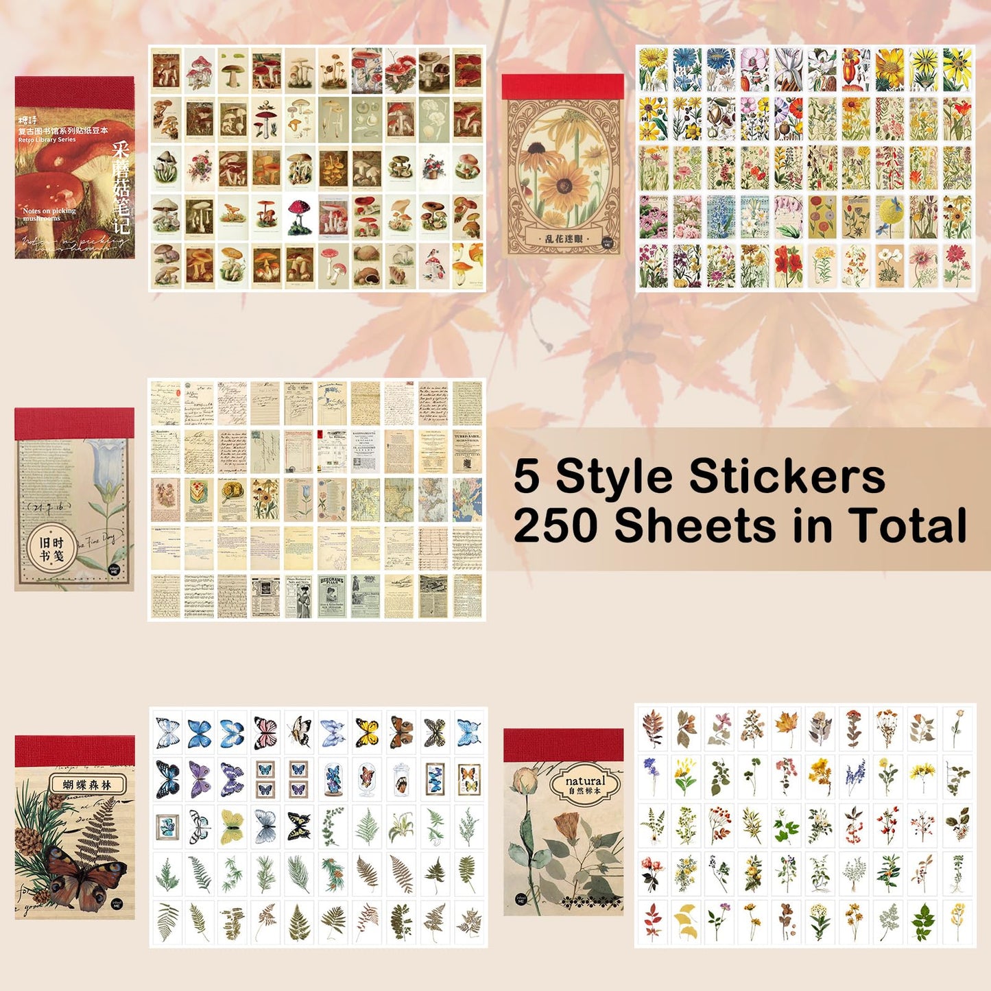 Daoeny 450 Pieces Washi Sticker Set, 9 Set Scrapbooking Diary Planner Album Diary Notebook, Scrapbooking Sticker Journaling Supplies for DIY Arts and Crafts Card Making Laptop Decoration