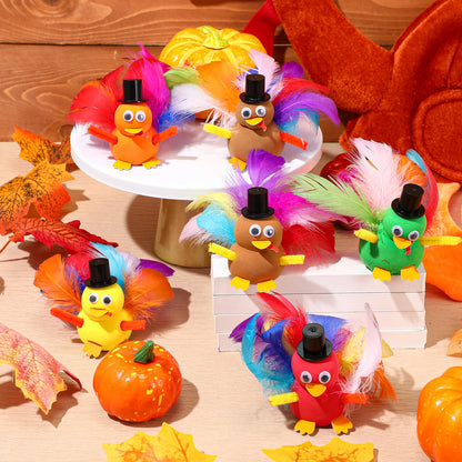 AmazingSpark 12 Sets Thanksgiving Turkey DIY Craft Kits Fall DIY Turkey Air Dry Clay Modeling Fall Crafts Ornament for Friendsgiving Thankful Dinner Party Activity Supplies Table Decorations