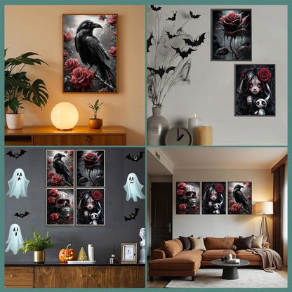 Aestalrcus 4 Pack Gothic Diamond Art Kits for Adults, Rose Crow Skull Diamond Painting Kits for Adults, 5D Full Drill Gem Art and Crafts for Gift Home Wall Decor 12x16 Inch