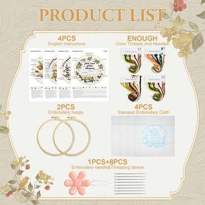 ElasignShopo 4 Set Book Embroidery Kit for Beginners Adults Book Lovers Embroidery Starter Kit Books Flowers Pattern Hand Crewel Cross Stitch Kits Includes Instruction 2 Hoops Color Threads Needles