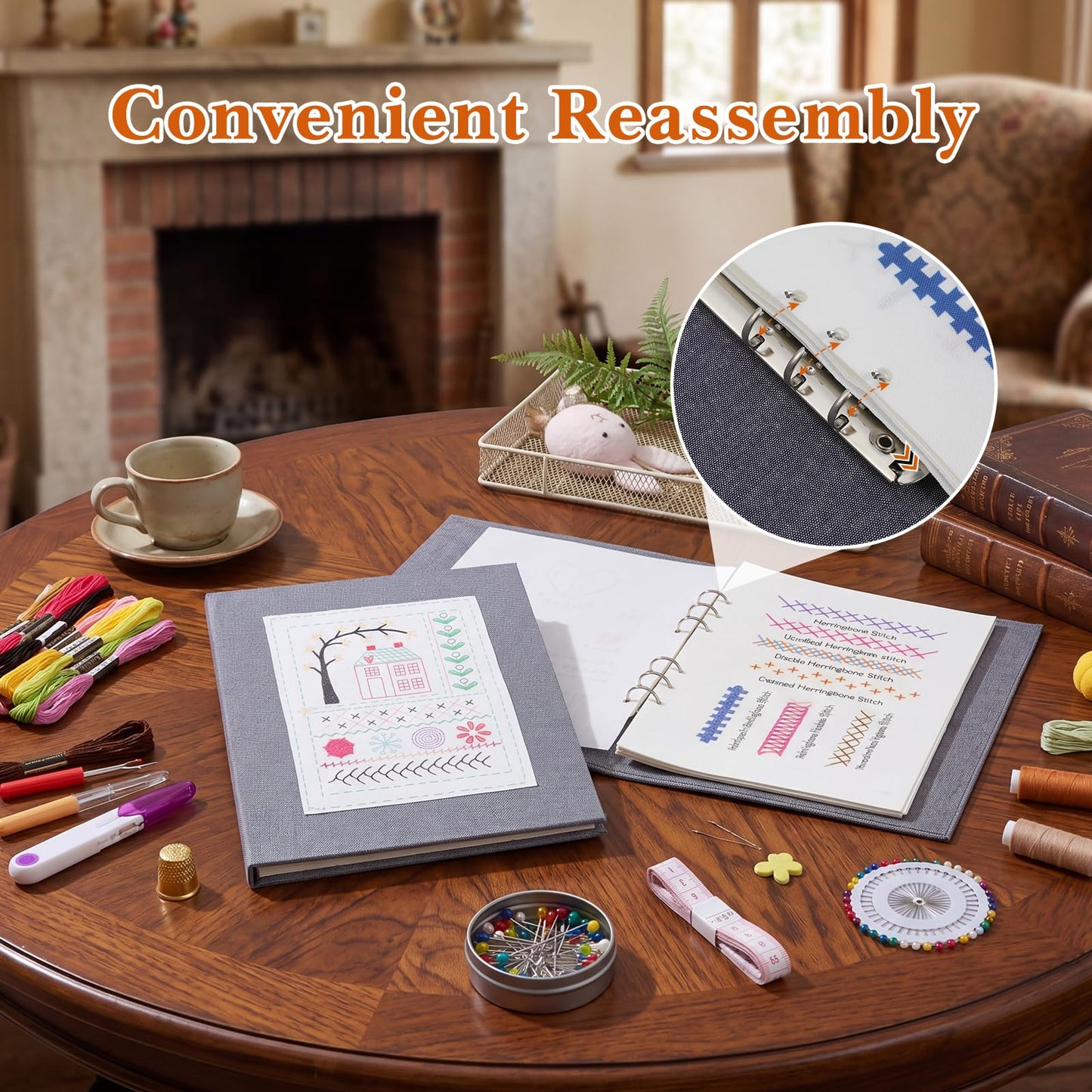 Tofficu Upgraded Embroidery Stitch Book Kit - Beginner Cross Stitch Kit with 6-Ring Binder, 180 Patterns, 24-Color Threads & Tools, All-in-One Embroidery Starter Practice Book for Adults DIY Craft