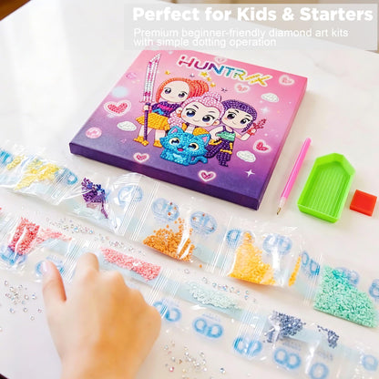 ZEHYRNE Diamond Art Compatible with KP0P Demon Movie Hunter Fans, Art and Crafts Kits for Girls Age 8-12 6-8, DIY Gem Art 丨Birthday Children's Day Gift, Bedroom Decor. with Wooden Stand
