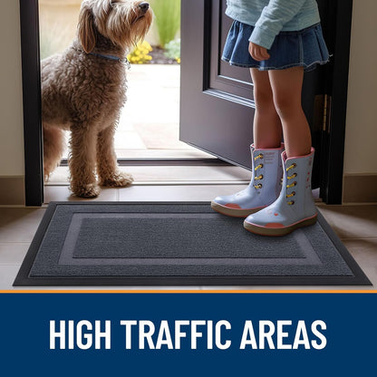 OLANLY Indoor Outdoor Front Door Mat - Waterproof All-Season Doormat, Sturdy Rubber, 59x35, Light Grey