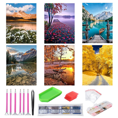 abcGoodefg 6 Pack 5D Diamond Art Painting Kits for Adults DIY Full Drill Diamond Art Kits Diamond Embroidery Paintings for Beginners, Home Wall Decor, 12x16 inch (Scenery 2)