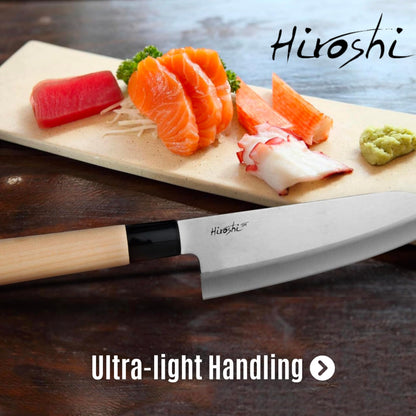 HIROSHI Sushi & Sashimi Knife Set 4-Piece High Carbon Stainless Steel Japanese Chef Knives with Beech Wood Handle Professional Kitchen Knife Set for Precision Cutting