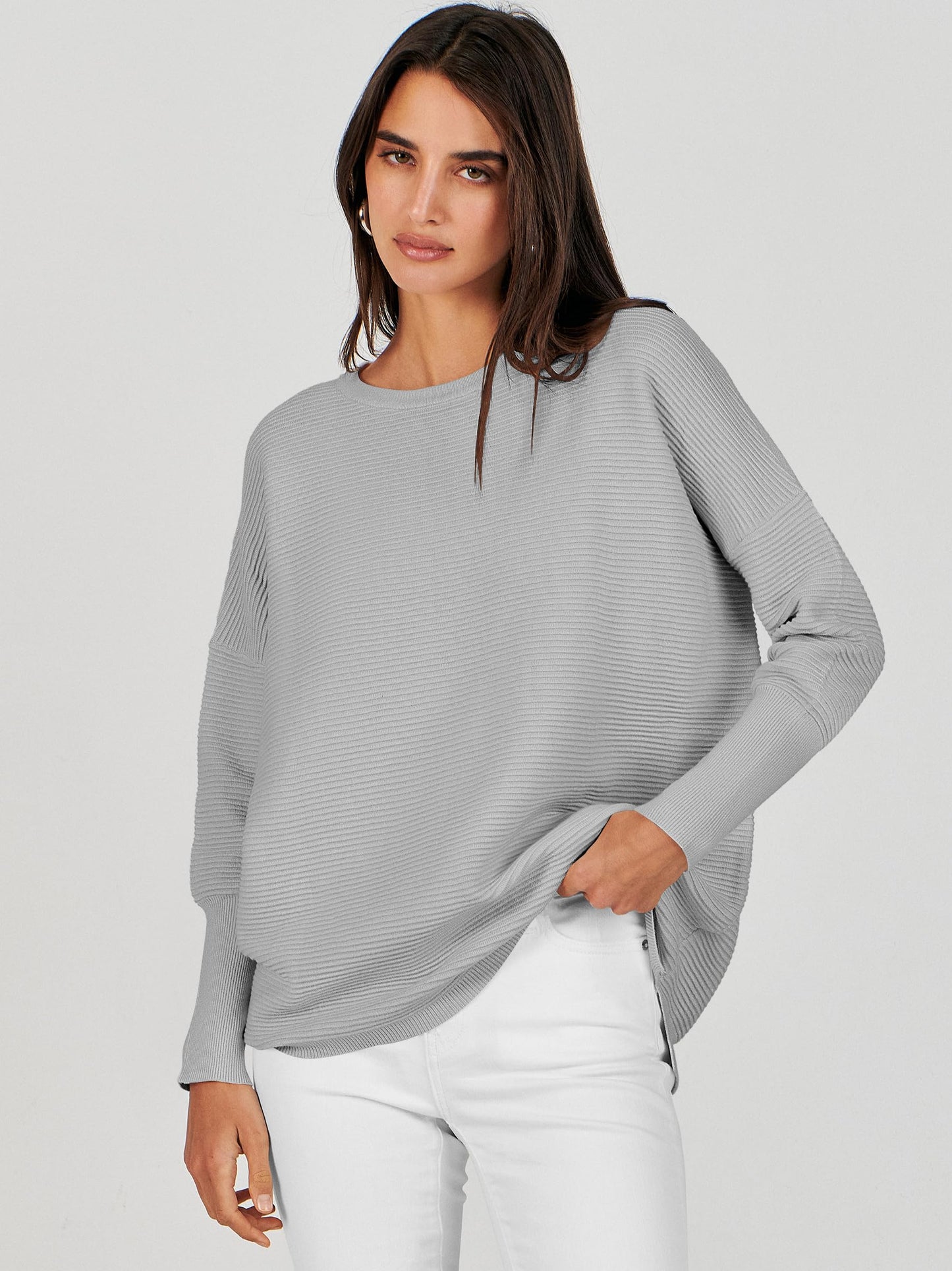 ANRABESS Womens Oversized Batwing Long Sleeve Ribbed Knit Sweaters 2025 Fall Outfits