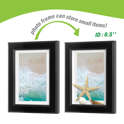 FrameWorks 2-Pack 1 3/8" Thick Black Wooden Shadow Box Picture Frames 4” x 6” with Removable White Mat to 3.5" x 5" Photo