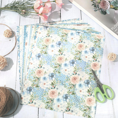 JarThenaAMCS 12 Sheet Blue Floral Heat Transfer Vinyl Watercolor Flower HTV Iron on Vinyl Blue Adhesive Vinyls for Mugs DIY Crafts Fabric T-Shirt Supplies, 10 x 12 Inch