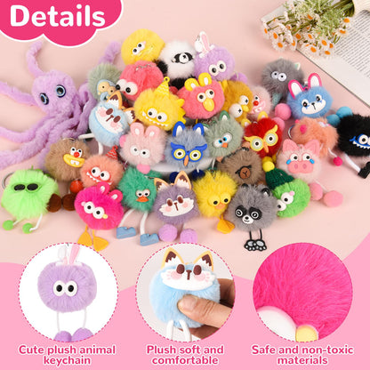 LiYiQ 30 Pcs Cute Plush Keychains Kawaii Keychain Bulk for Birthday Goodie Bags Pinata Toys Classroom Prizes Party Favors
