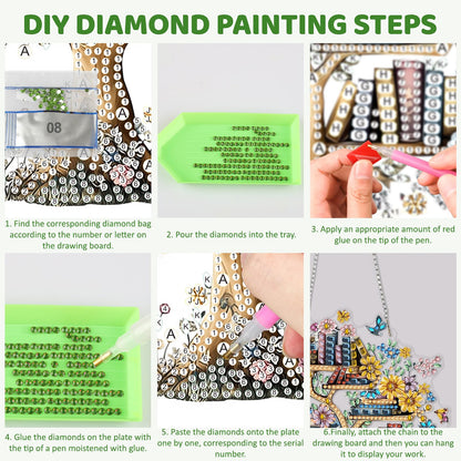 MEIYUDA Book Tree Diamond Art Hanging Kits for Adults Beginners, Book Diamond Painting Suncatchers Kit Ornaments, DIY Special Shaped Rhinestone Window Pendants Kit for Home Garden Wall Decor Gift