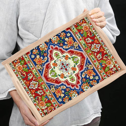 DOTSOPS 5D Diamond Art Kits for Adults Wooden Serving Tray with Handle Special Diamond Painting Plate Big Gem Dots Paint by Numbers Crafts Kits for Living Room Mandala 12 x 16 Inches