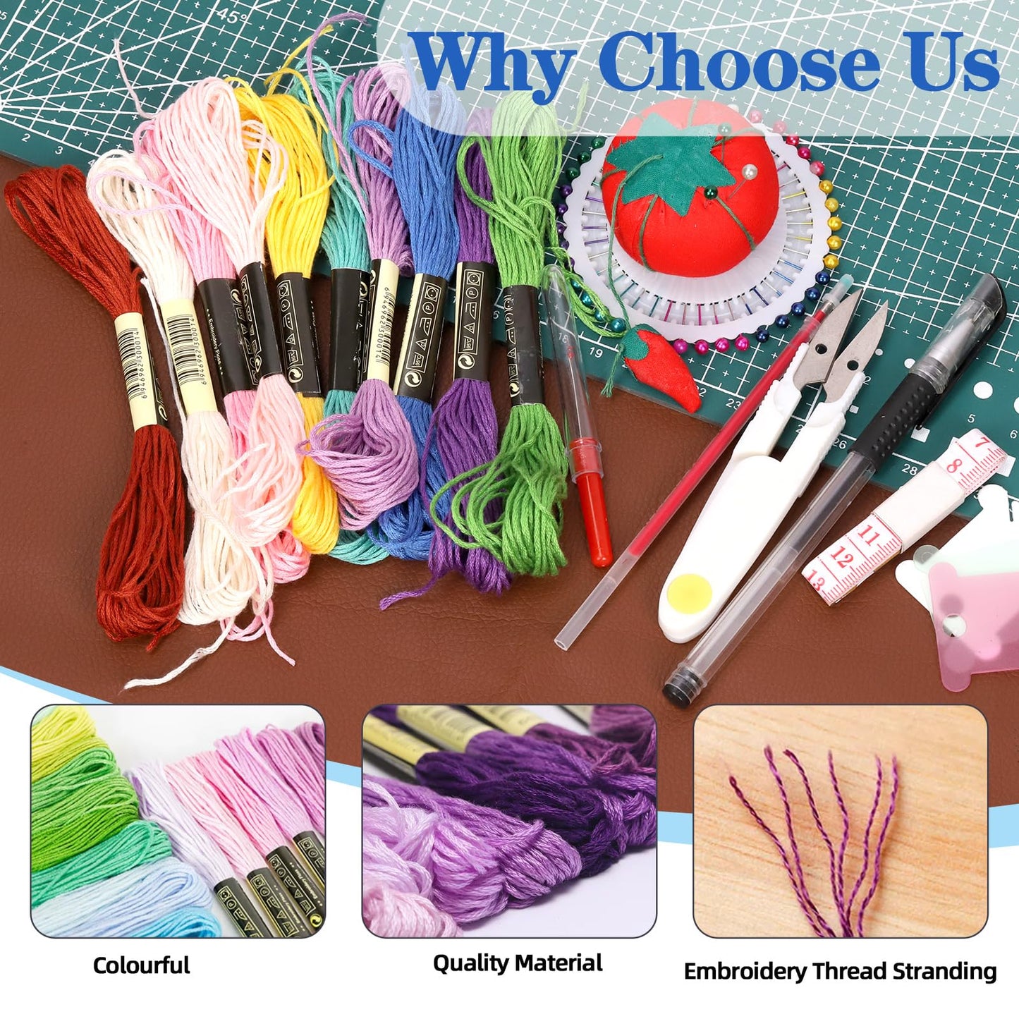 Glarks 210Pcs Embroidery Cross Stitching Punch Needle Kit, 100 Colors Threads Full Range of Embroidery Starter Kit Including Magic Embroidery Pen, Needles, Cross Stitch Tools Set for Beginners Adults