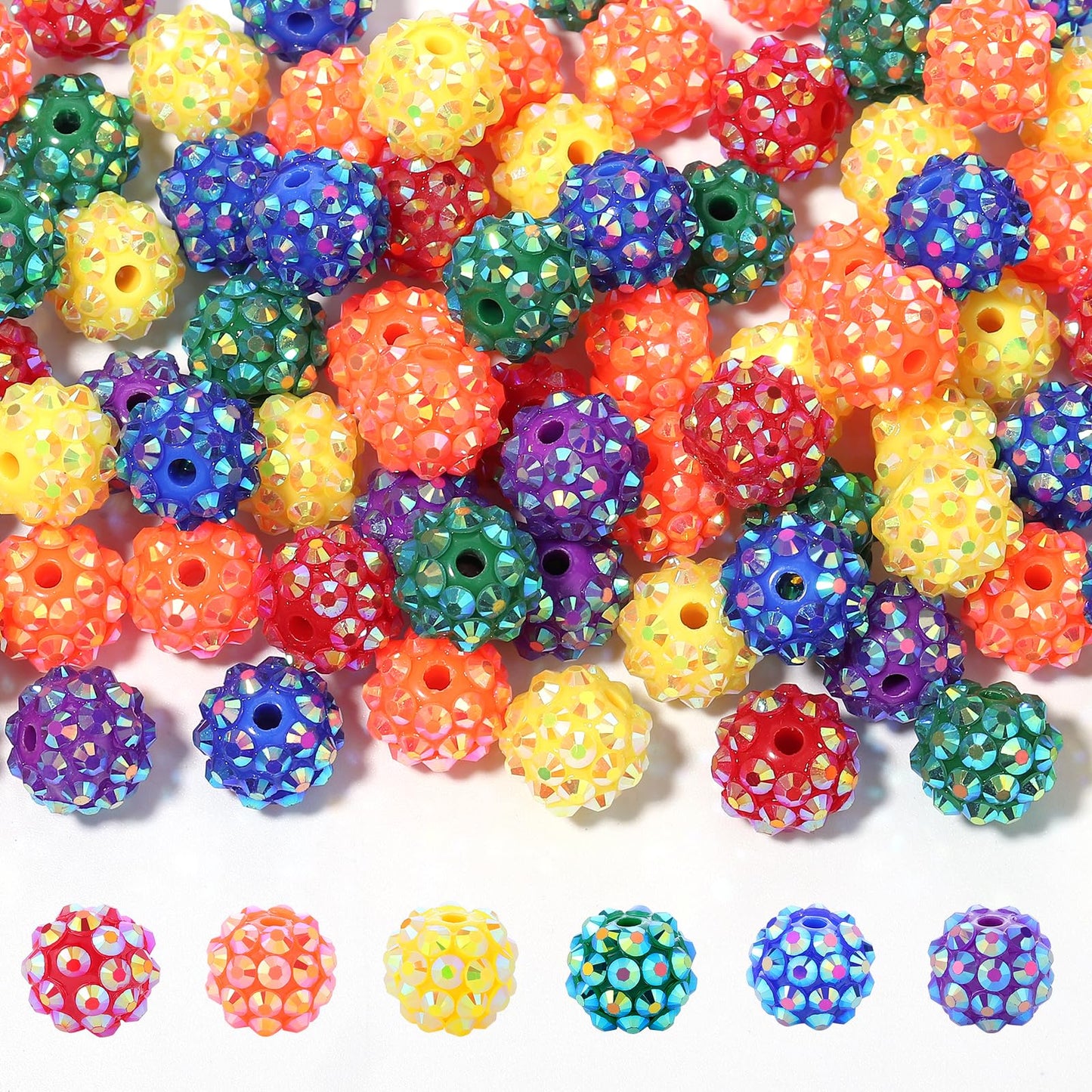 novani 240pcs 10mm Rainbow Rhinestone Beads for Jewelry Making, Resin & Clay Material, Round Shape, Loose Beads