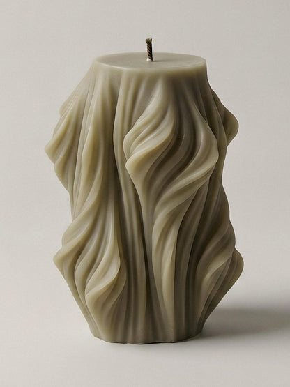 LAWA Cascading Wave Candle - Beautiful Handmade Pillar Soy Wax Elegant Bubble Aesthetic Candle Housewarming Gift Home Room Shelf Decor Idea (Olive Beige, Small)