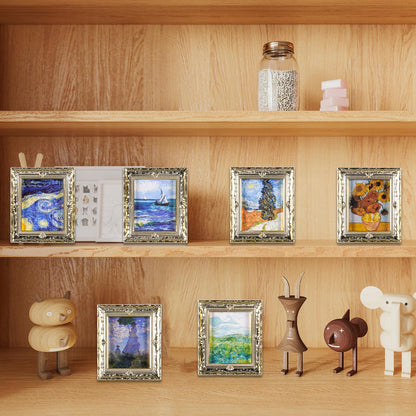 JHGCVX Miniature Dollhouse Accessories for Dollhouse Furniture on 1:12 Scale, Dollhouse Picture Frame for Miniature Home Wall Decoration Mural Model Accessories(6 Frames & Impressionist Pictures)