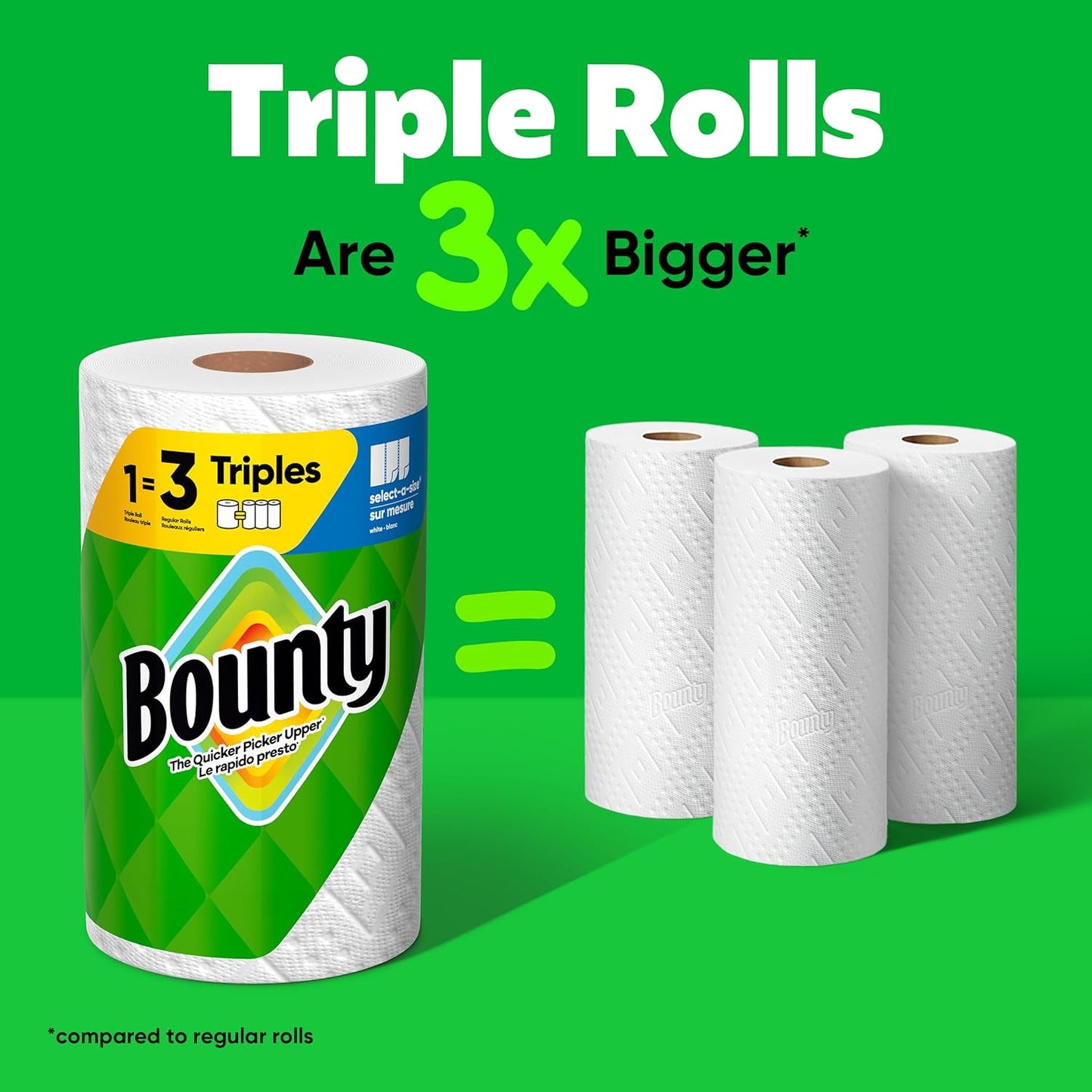 Bounty Select-A-Size Paper Towels - White, 2 Triple Rolls for Ultimate Absorbency