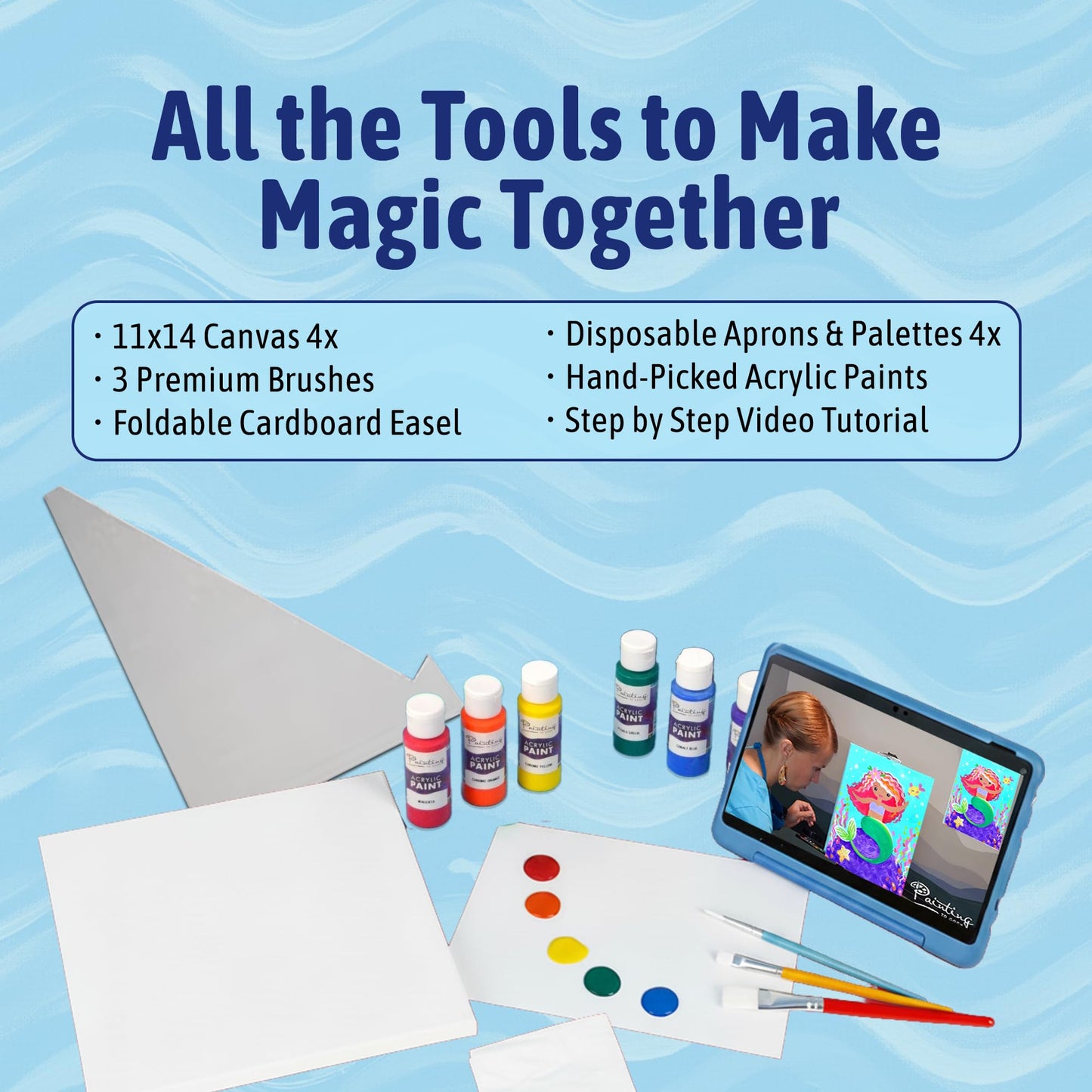 Painting to Gogh – 4-in-1 Kids Painting Kit – 4 Canvases, Set of 3 Brushes, Acrylic Paint, Easels, Palettes –Ages 6+