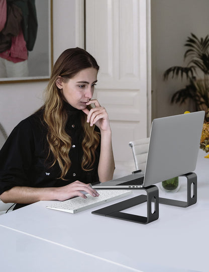 ALASHI Laptop Stand for Desk, Aluminum Computer Riser, Ergonomic Notebook Holder, Detachable Metal Laptops Elevator, PC Cooling Mount Support 10 to 15.6 Inches Notebook, Black