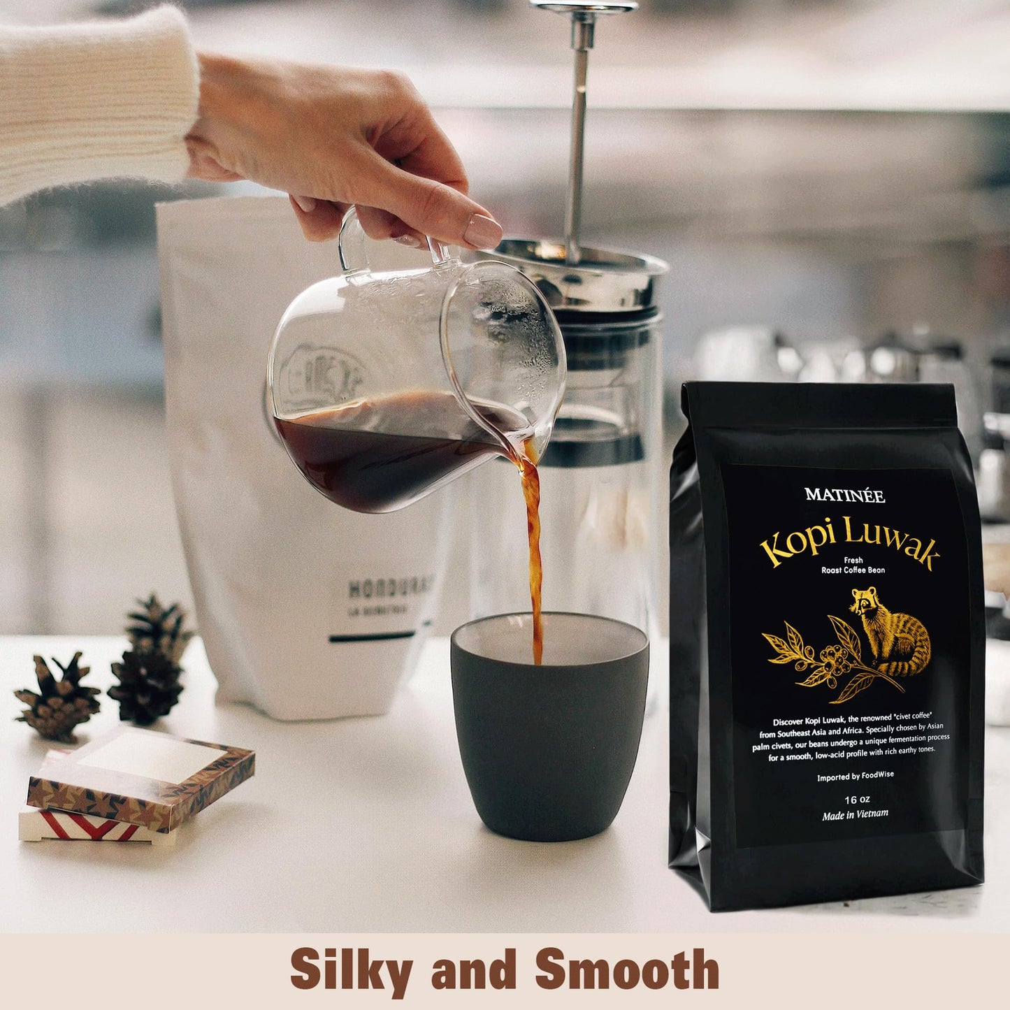 MATINÉE Wild Kopi Luwak Coffee Beans, Medium Roast, Whole Bean Coffee, Sustainably Sourced From Vietnam, 16oz / 454 Grams