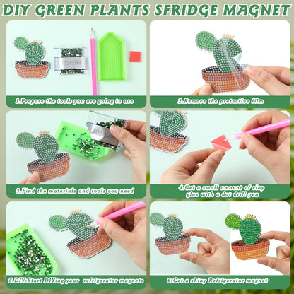 Xuhal 30 Pcs Potted Plants Diamond Painting Magnets Green Plants Diamond Art Magnet Kits for Adults Green Refrigerator Magnetic Sticker 5D Rhinestone Fridge Stickers for DIY Crafts Beginners Gifts