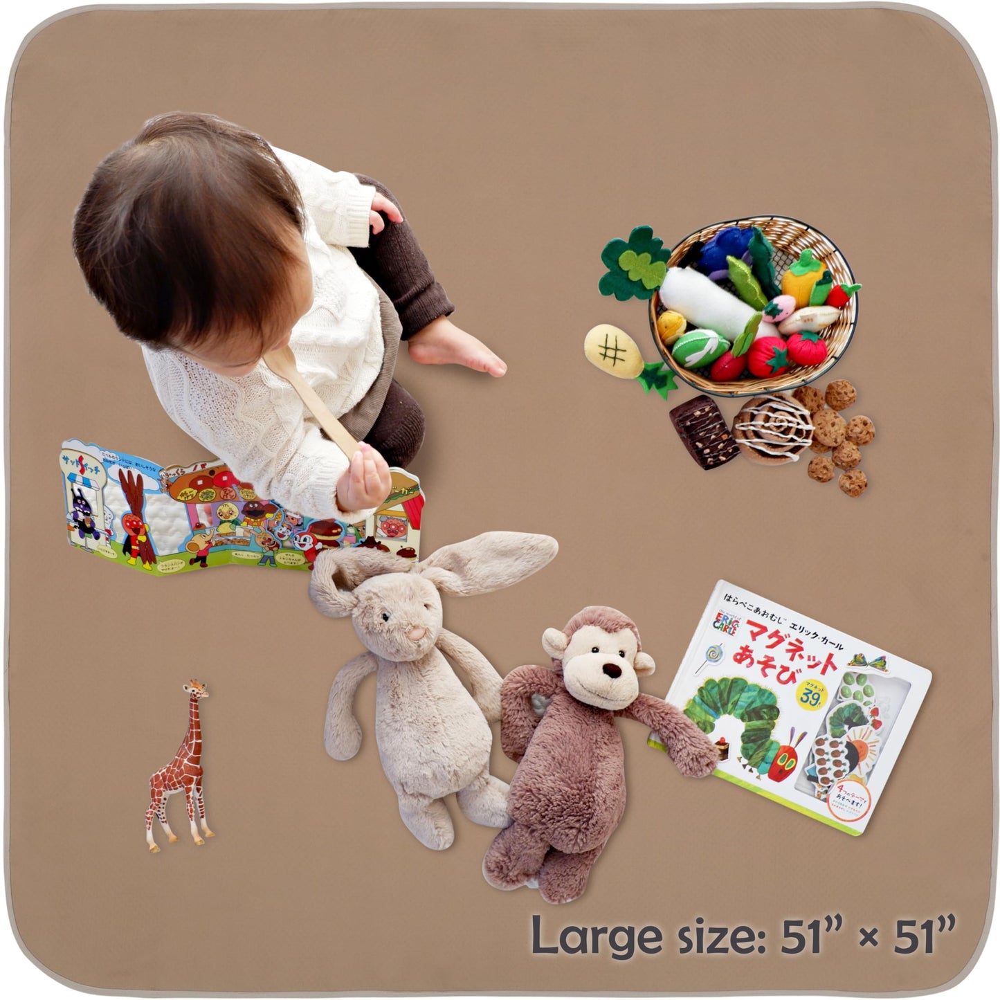 Baby Splat Mat for Under High Chair/Arts/Crafts, Triluby 51" Waterproof Non Slip Food Splash Mat for Eating Mess, Washable Weaning Mat Reusable Spill Floor Protector (Brown)