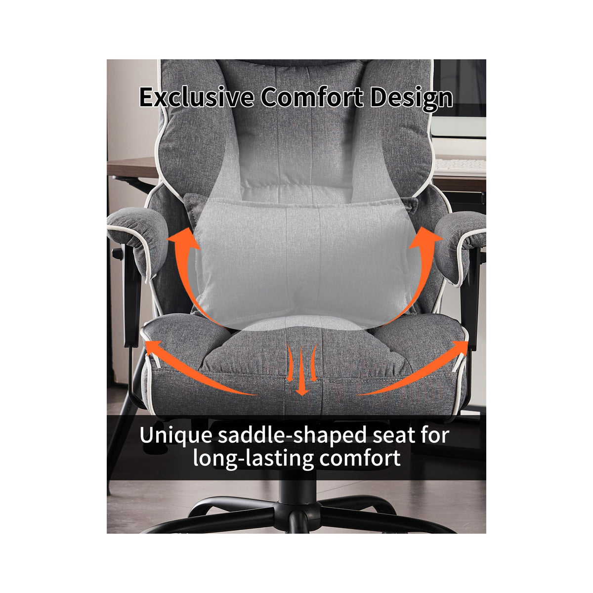 Efomao Fabric Office Chair, Big and Tall Office Chair 400 lb Weight Capacity, High Back Executive Office Chair with Foot Rest, Ergonomic Office Chair for Back Pain Relief, Gray