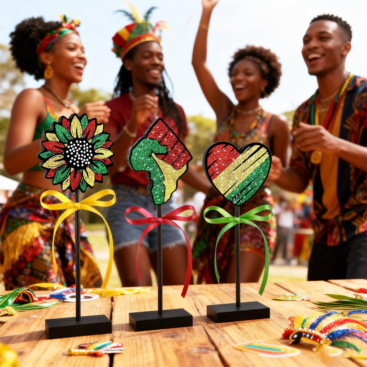 3 Pcs Juneteenth Tiered Tray Decor Wooden Signs Rustic 1865 Freedom Black American Juneteenth Table Decoration for African Home Kitchen (History.Shiny)