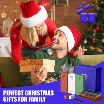 Premium Knife Sharpening Stone Kit - YeopAsda 3 Sides Grit 400/1000/6000 Whetstones - Knife Sharpener Stone with Non-Slip Wood Base, Angle Guide & Cut Resistant Gloves