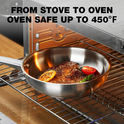 KOCH SYSTEME CS 8 Inch Stainless Steel Frying Pan, PFAS-Free Cooking Pan with Stay-Cool Handle